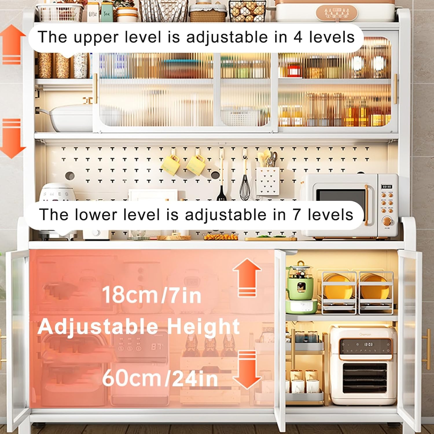 6-Tier Bakers Racks for Kitchens, Kitchen Cabinet, DIY Backplane Creative, Open Operator Console, Large Kitchen Cabinet for Dishes, Pots and Pans (Size : 99cm/39in)