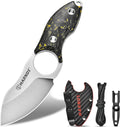 Harnds Small Fixed Blade Knife Full Tang Camping EDC with N690 Steel and Carbon Fiber Handle for Fishing and Skinning Eggplant