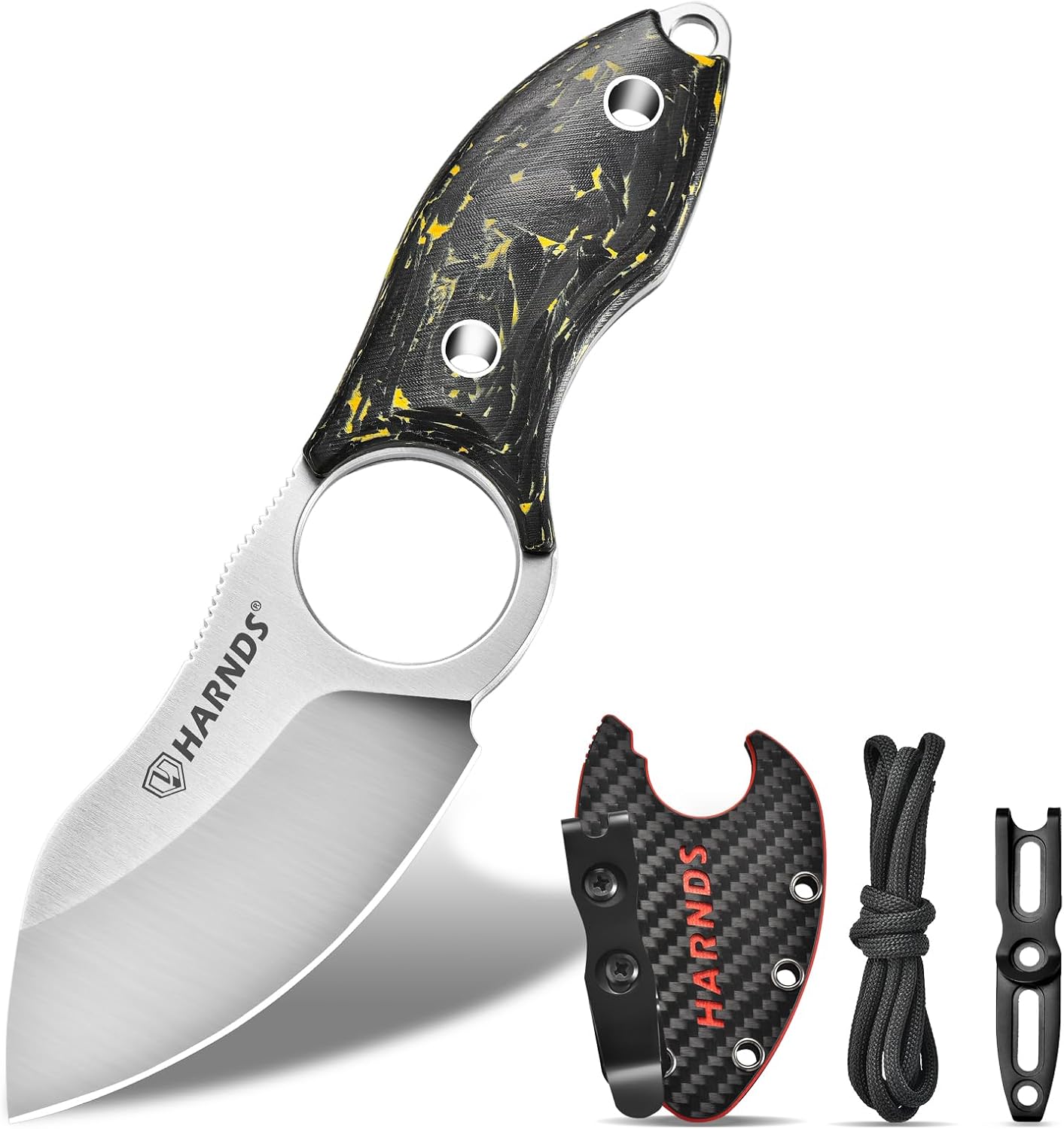 Harnds Small Fixed Blade Knife Full Tang Camping EDC with N690 Steel and Carbon Fiber Handle for Fishing and Skinning Eggplant