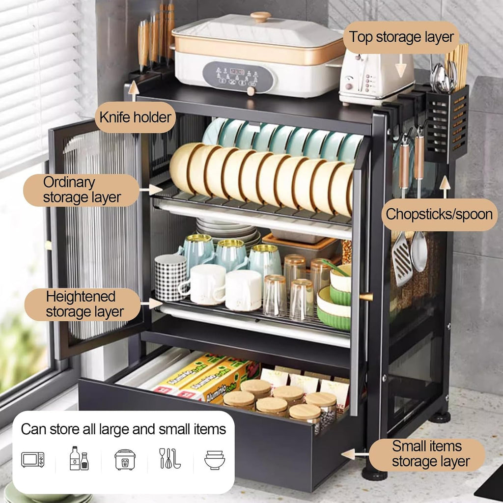 Microwave Stand, Bakers Rack with Storage, Dish Drying Rack, Kitchen Countertop with Drawers Dish Cabinet, Kitchen Storage Cabinet (Color : A)