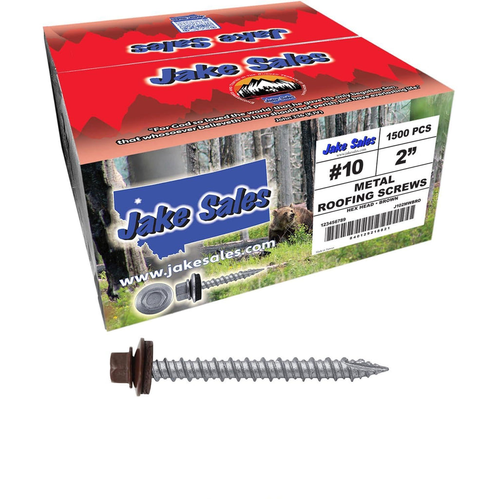Metal Roofing Screws: (1500) 10 x 2 Brown Hex Head Sheet Metal Roof Screw. Self Starting Metal to Wood siding Screws. EPDM Washer. Colored Head