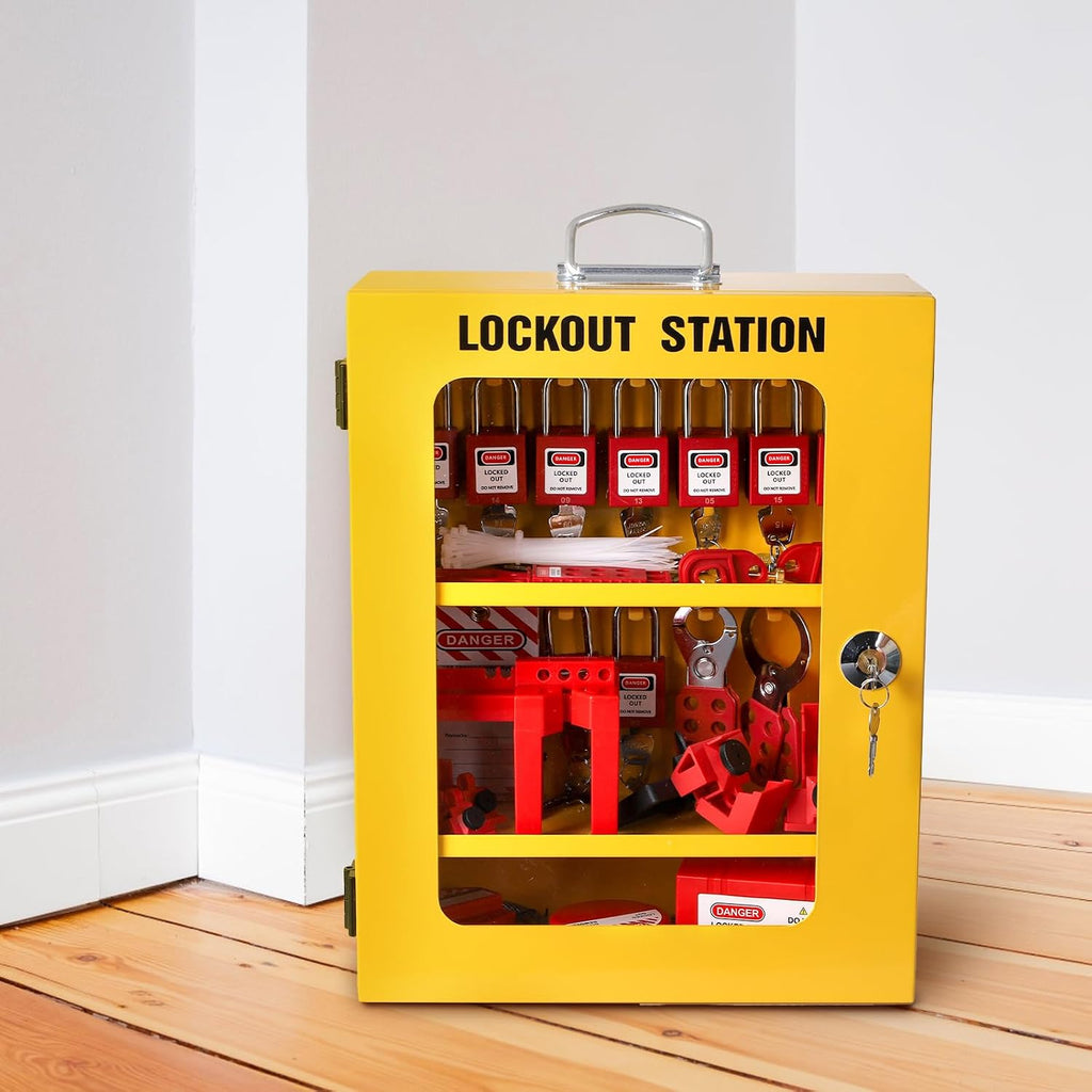 Frcctre Lockout Tagout Station, 80 Pcs Electrical Safety Loto Kit Includes Safty Padlock, Lockout Hasp, Tags,Ties, Circuit Breaker Lock, Ball Valve Lock, Electrical Plug Lock, Steel Cable Lock