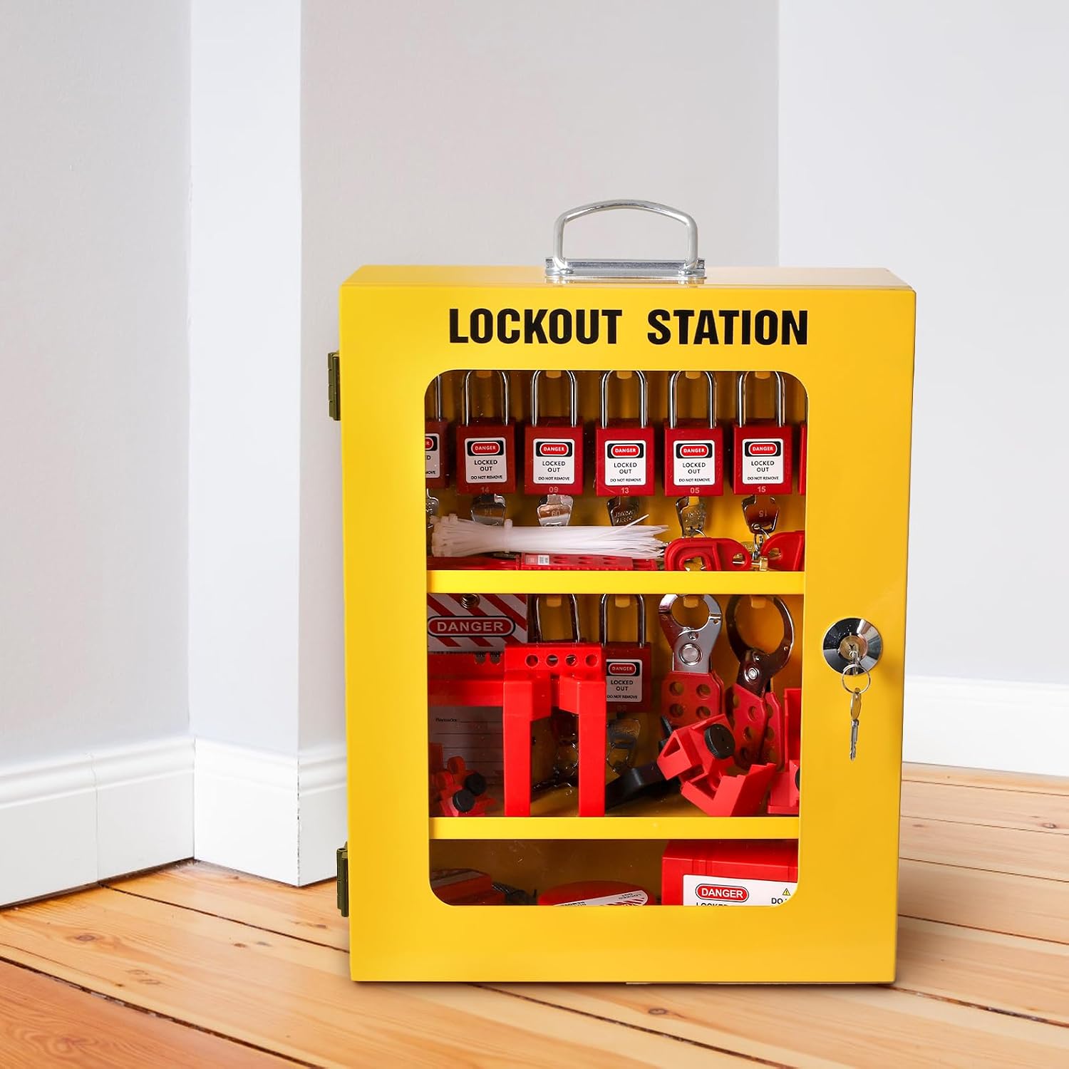 Frcctre Lockout Tagout Station, 80 Pcs Electrical Safety Loto Kit Includes Safty Padlock, Lockout Hasp, Tags,Ties, Circuit Breaker Lock, Ball Valve Lock, Electrical Plug Lock, Steel Cable Lock