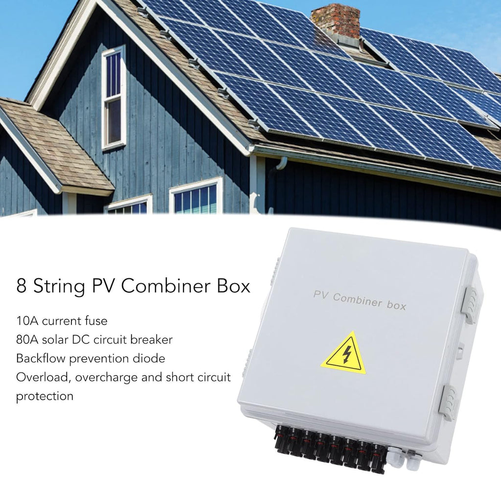 PV Combiner Box for Off Grid Solar Power Systems - 8 String IP65 DC Breaker Box, Photovoltaic Electric Box, Outdoor Use, Weatherproof Design, Solar Energy Solution, 80A Current Rating