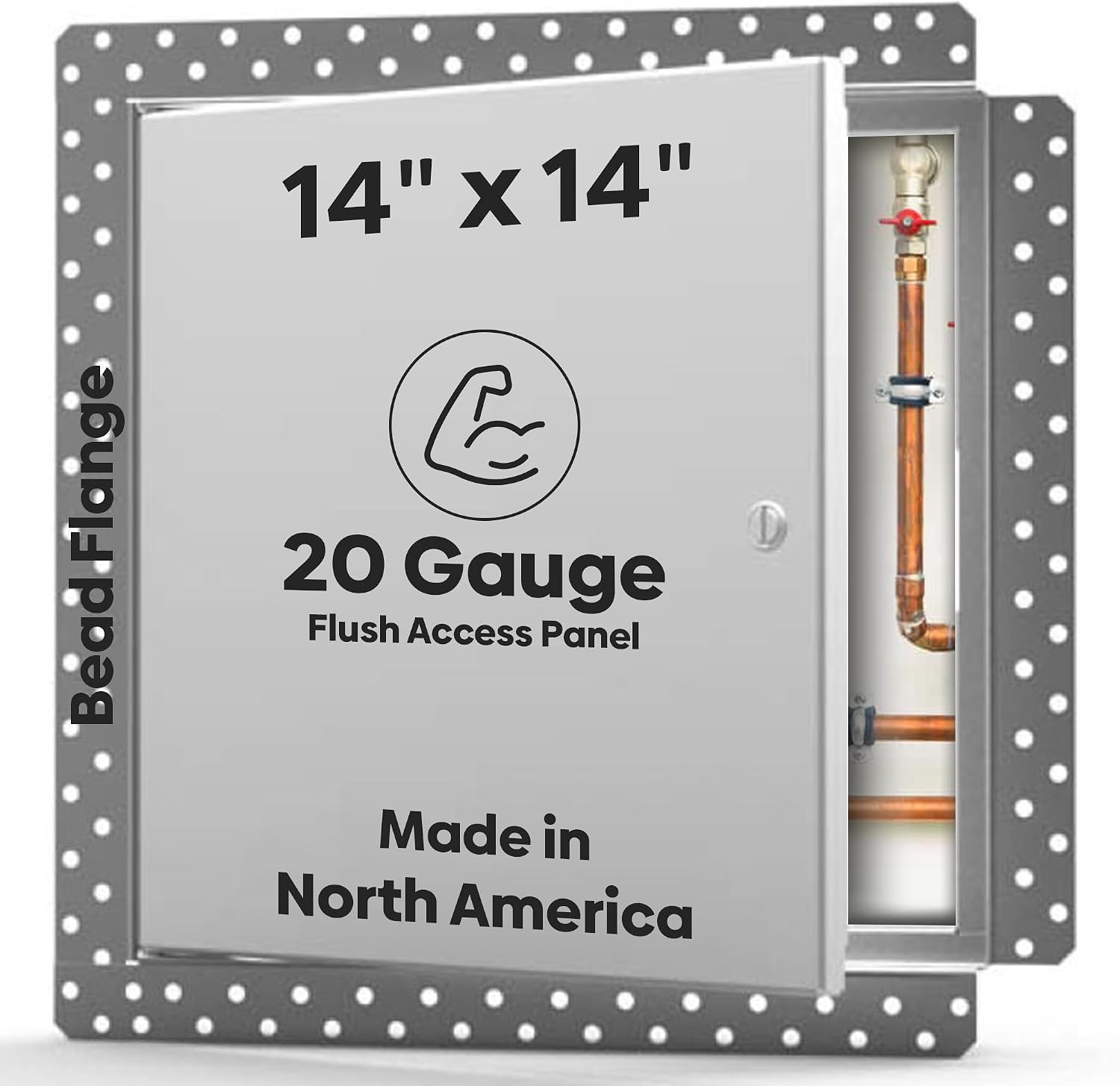 Best 14' x 14' Flush Metal Access Panel with Bead Flange, 20-Gauge Steel Access Door with Concealed Hinges, Drywall Panel for Ceilings & Walls, Screwdriver Cam Latch, White Polyester Coat, BA-DW-5040