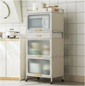 5 -Tier Microwave Stand with Flip Door Cabinet, Standing Bakers Rack for Kitchen Storage, Metal Shelves with Brakeable Casters and Drawer for Kitchen Pantry Living Room,White,60×135cm/23.6×53in