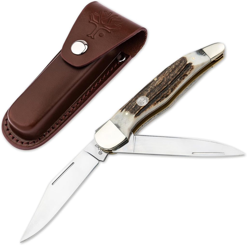Böker Folding Hunter 4.5 Inch Pocket Knife, Genuine Stag, Traditional Series 2.0, Made in Germany