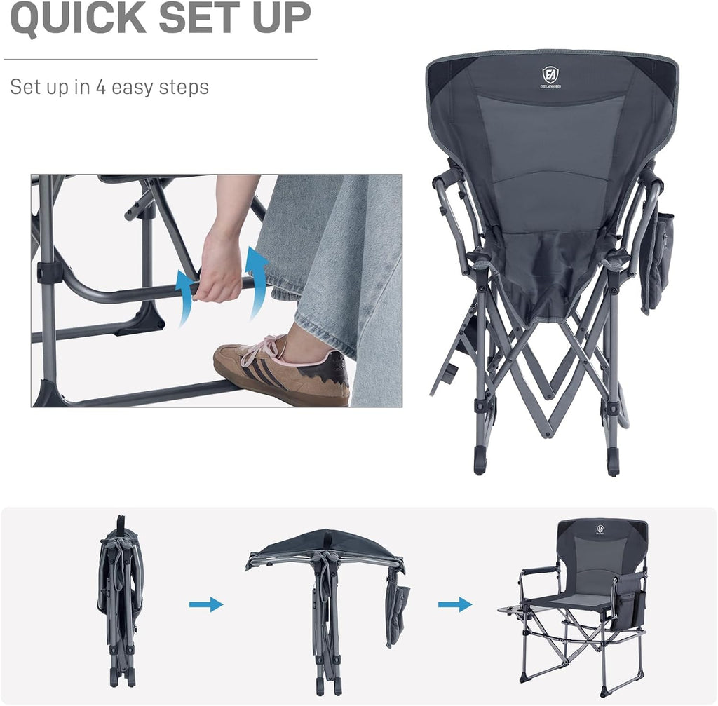 EVER ADVANCED Camping Directors' Chair with Side Table, Portable Folding Chair with Compact Size, Heavy Duty with Pocket for Camping, Lawn, Sports and Fishing, 400lbs, Gray 2 Pack