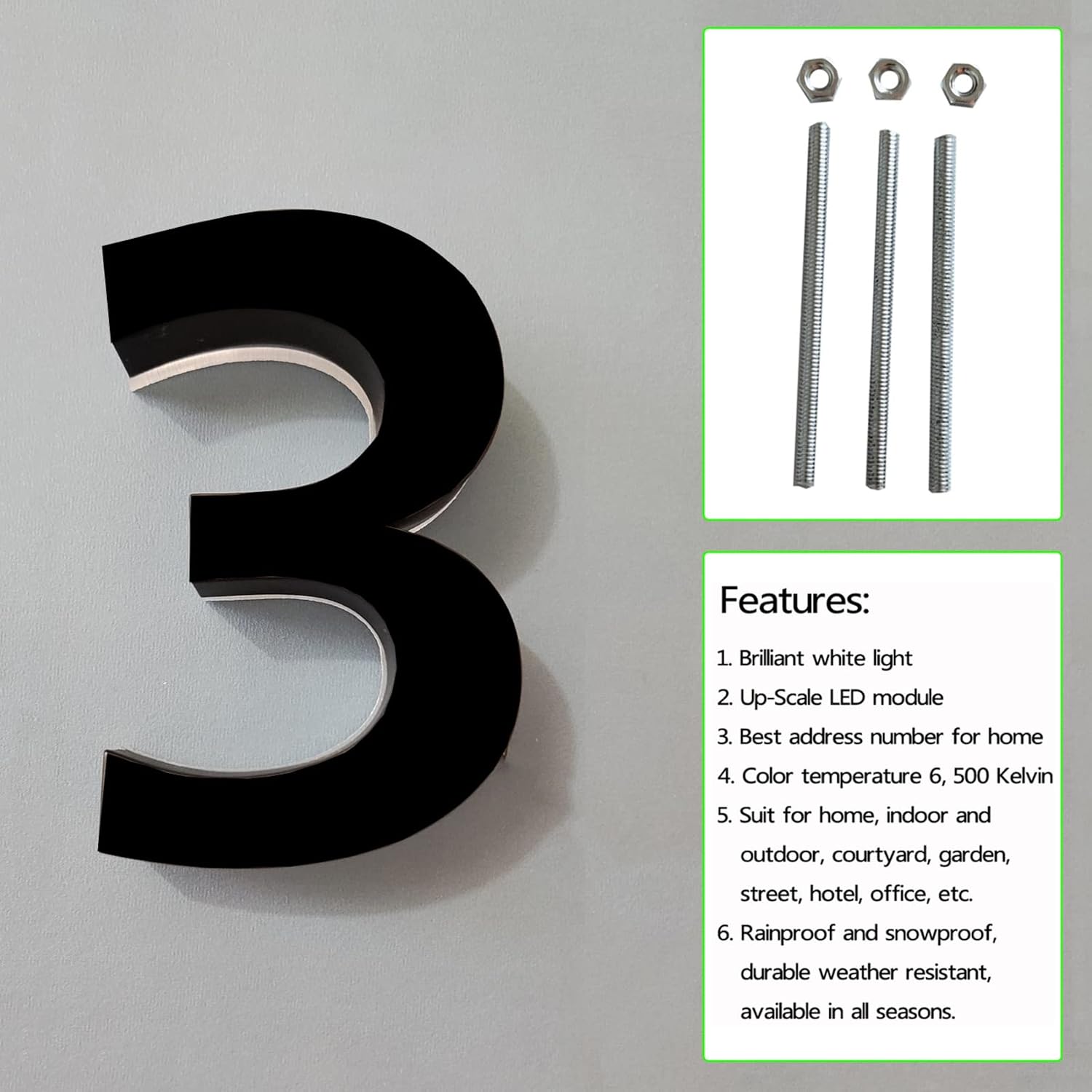 Modern Illuminated LED Address Numbers, 18' Stainless Steel Acrylic Backlit LED House Number Sign, Lighted Up Address Numbers For Outdoor,L