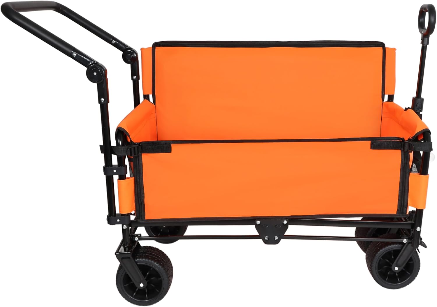 3-in-1 Folding Wagon Cart with Bench Seat & Canopy & Storage, 500lbs Heavy-Duty, 180L Capacity, All-Terrain Wagon for Camping, Beach, Sports, & Garden (Orange)