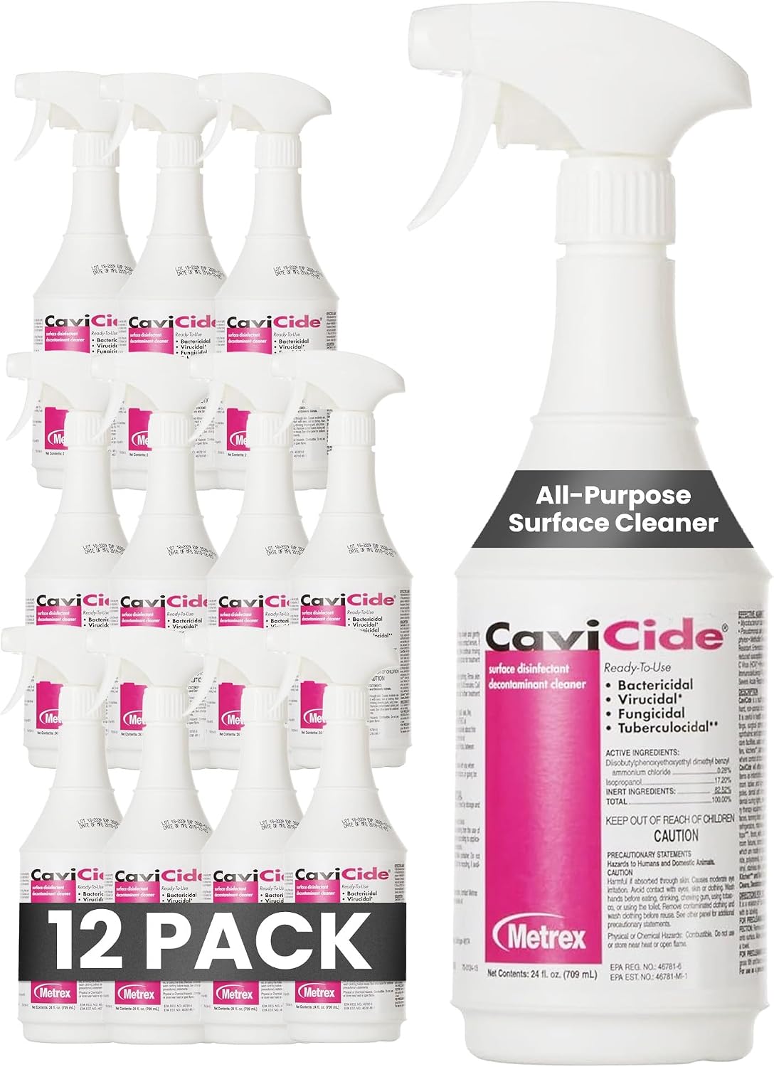 Metrex CaviCide Germicidal Surface Disinfectant Spray – EPA-Registered Quaternary Ammonium Cleaner – Kills Flu Virus, Bacteria & Fungi – Hospital-Grade for Medical & Dental – 24 fl oz, 12-Pack (Case)