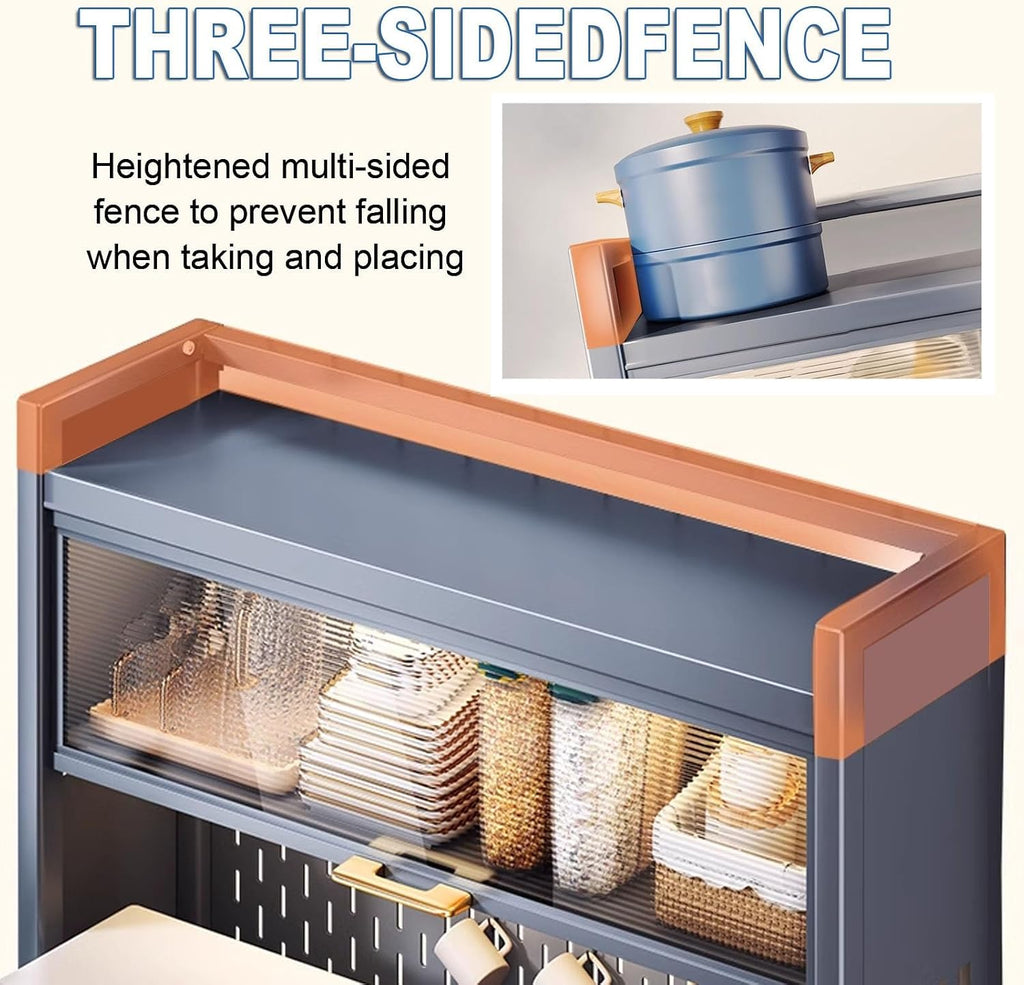 Metal Kitchen Storage Cabinets, Bakers Rack with Storage, Kitchen Microwave Stand, with Drawers, Hooks * 8, Foot Pads * 4(Black,100cm)