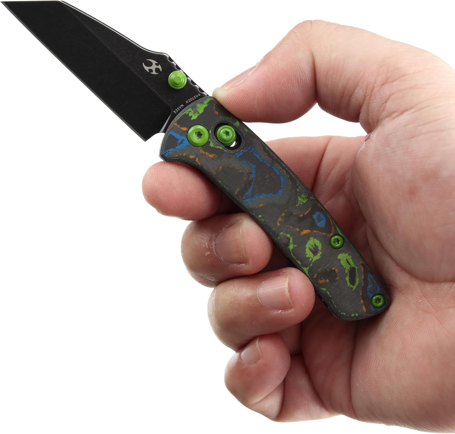 KANSEPT Little Main Street Pocket Folding Knives EDC Axis Lock Camping Knife 2.26'' Satin CPM S35VN Blade Knife with 80S Camo Carbon Fiber Handle for Men Women Everyday Carry K2015V4