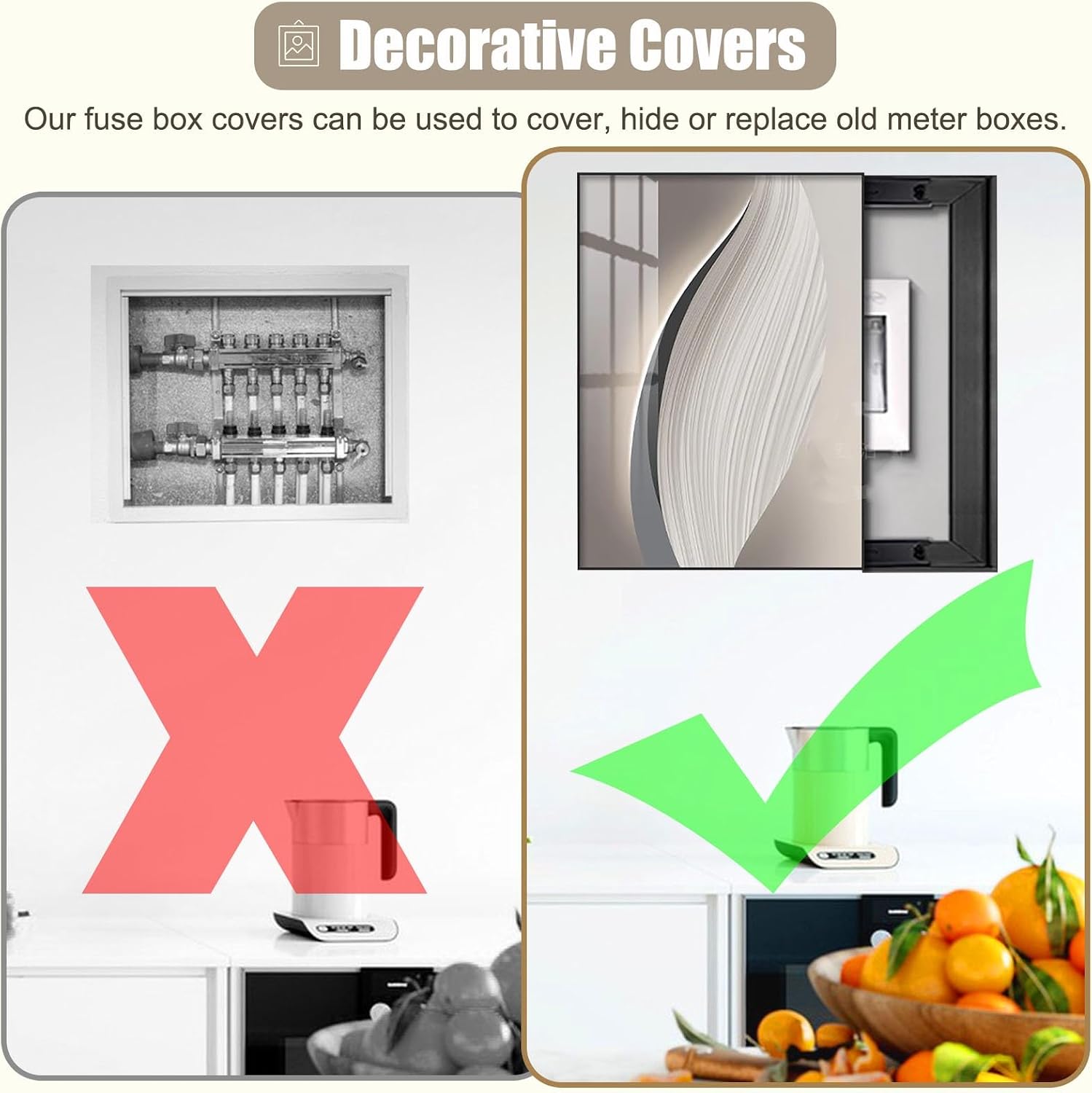 Indoor Fuse Box Cover for Replacement, Plastic Breaker Panel Covers for Decorative Wall, Laundry Room Vertical Electric Meter Box Cover for Hidden(F,50x60cm(19 3/4x23 5/8in))