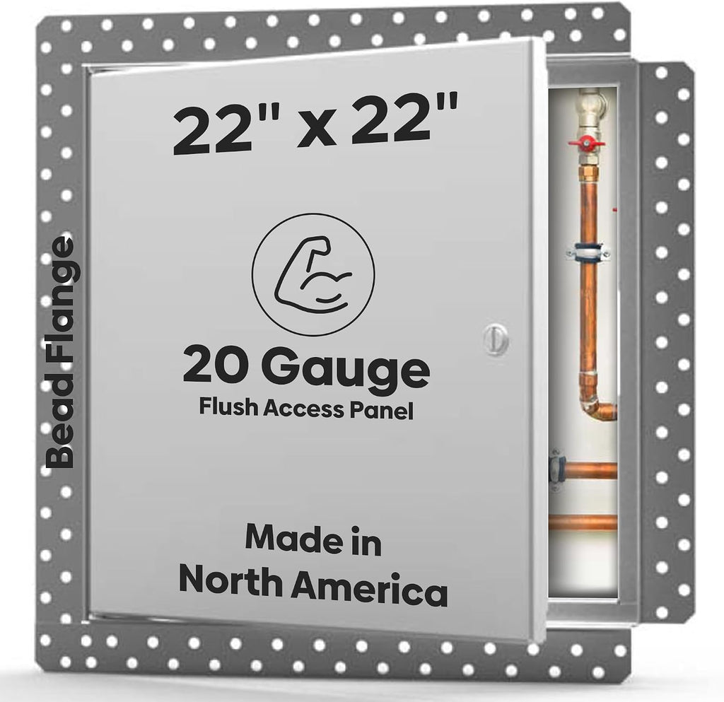 Best 22' x 22' Flush Metal Access Panel with Bead Flange, 20-Gauge Steel Access Door with Concealed Hinges, Drywall Panel for Ceilings & Walls, Screwdriver Cam Latch, White Polyester Coat, BA-DW-5040