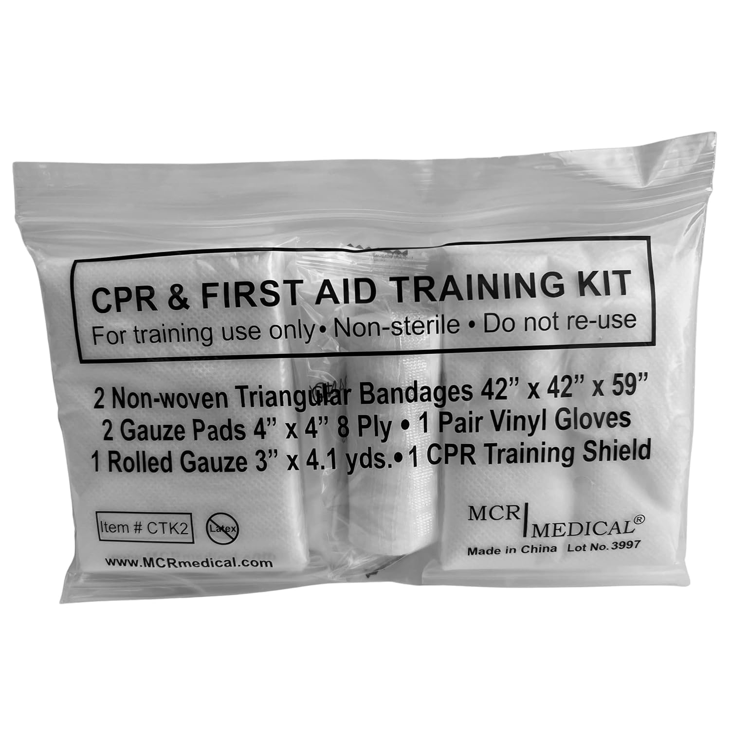 MCR Medical CPR & FA Training Kits w. 2 Non-Woven Triangular Bandages, 100 Pack