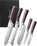 PAUDIN Knife Set, 5PCS Kitchen Knife Set without Block, Stainless Steel Chef Knife Set with Pakkawood Handle, Professional Kitchen Gift Sets for Cooking Lovers & Farther's Day
