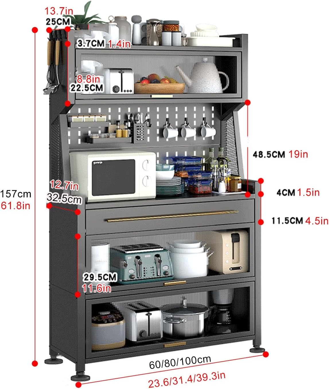 Kitchen Storage Cabinet, Freestanding Baker's Rack,Microwave Stand with Flip Door and Drawer,for Dining Room, Living Room,Kitchen Utility Sideboard Storage Shelf (