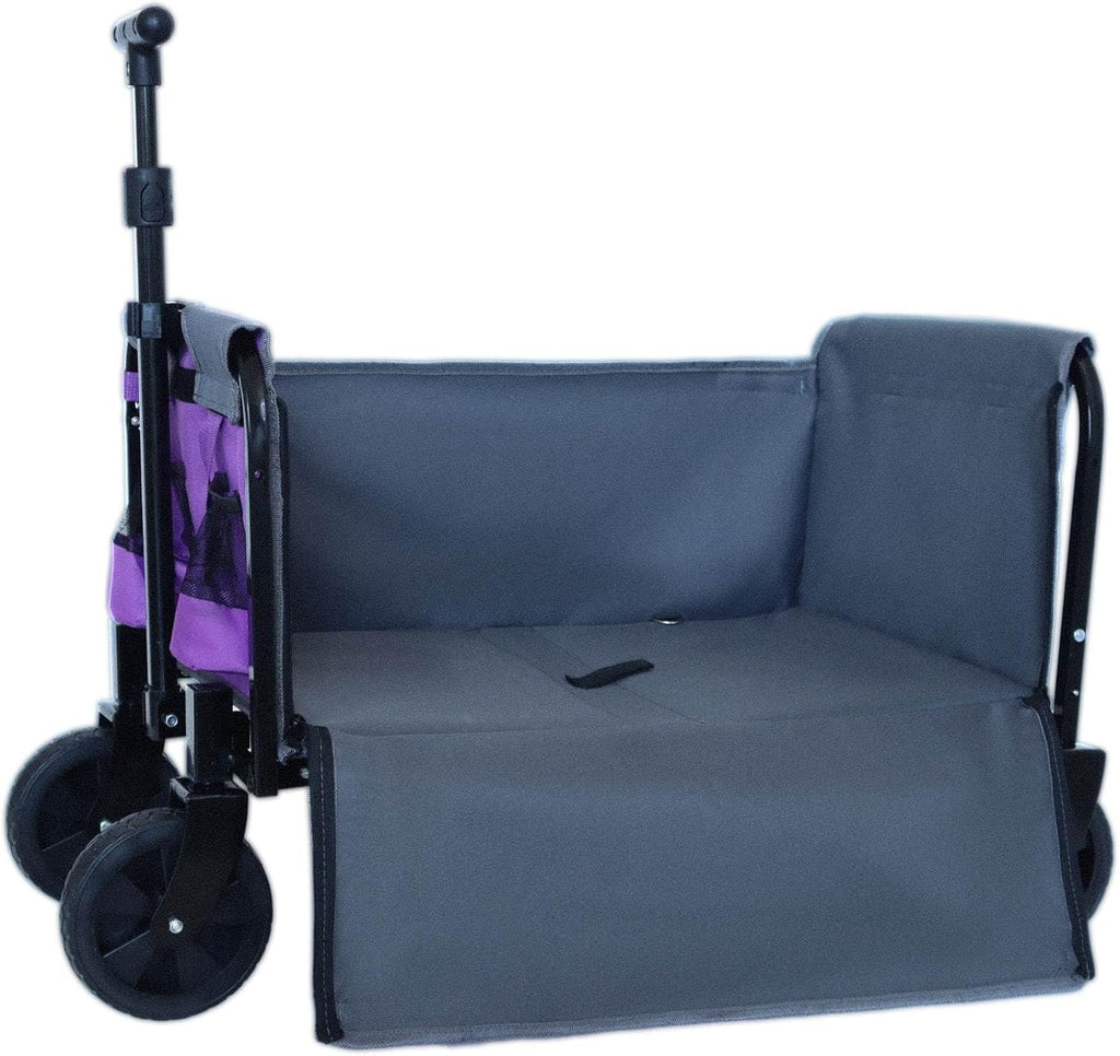 Wagonpro Folding Utility Wagon with Convertible Bench Seat, Collapsible All-Terrain Cart with 360° Swivel Wheels, Portable Outdoor Wagon for Camping, Beach, Sports Events, Purple
