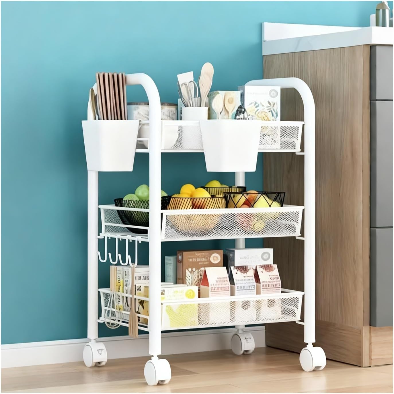 Kitchen Bakers Rack with Storage，Bakers Rack，Kitchen Storage Rack，Microwave Stand with Storage，Suitable for Kitchens, Bathrooms, Bedrooms, and Pantry.(White,B_44*26 * 62CM)
