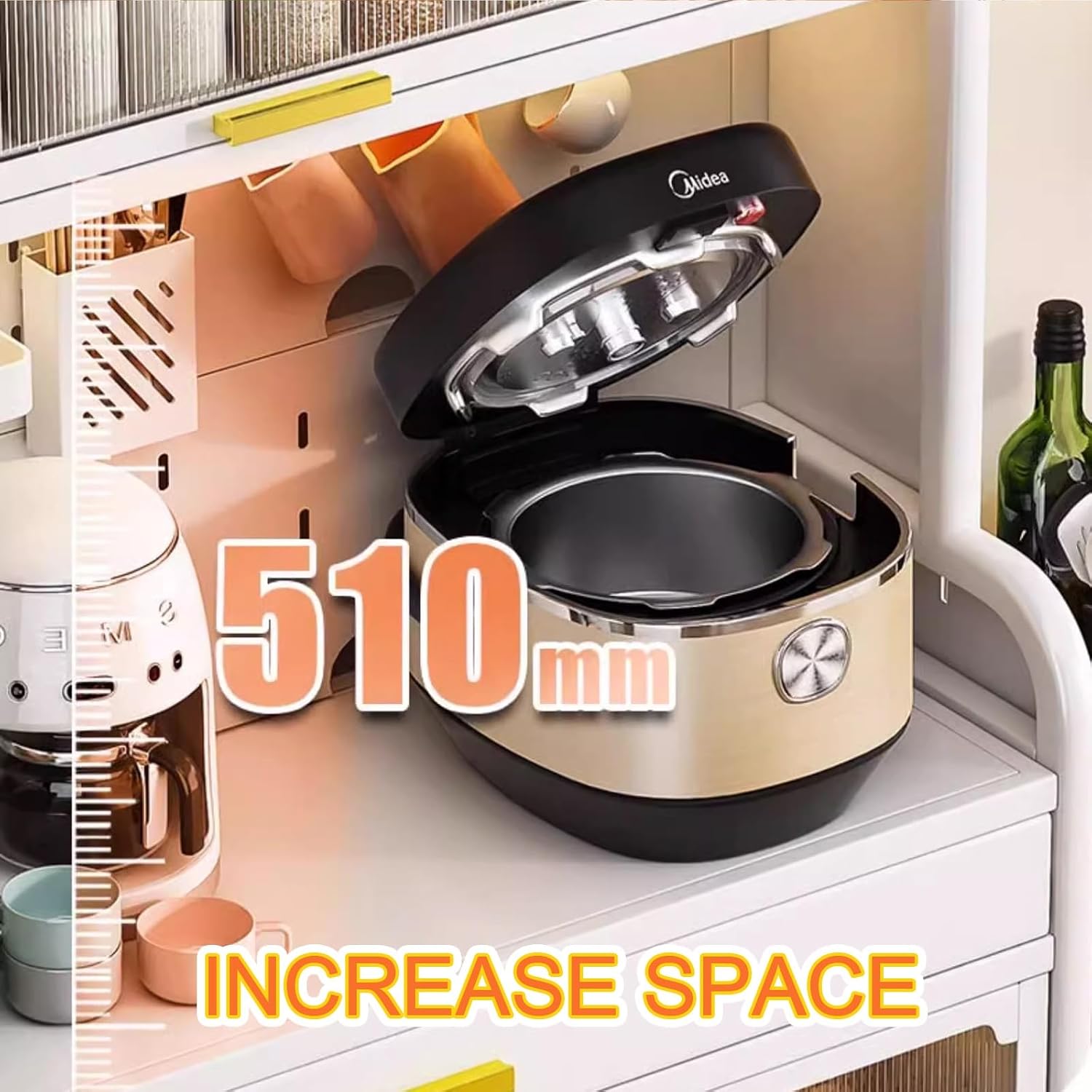 5-Tier Kitchen Baker's Rack, Kitchen Pantry Cupboard Free Standing, Coffee Bar Station with Drawer, Stable Load-Bearing(Black,60cm)