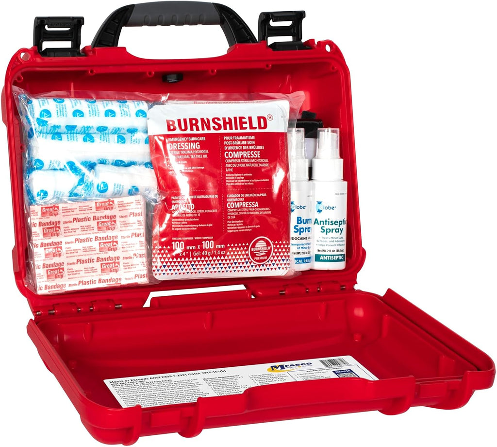 MFASCO 2021 OSHA/ANSI Class B First Aid Kit | Waterproof Rugged Case, Type II & IV - Emergency Medical Supplies for Businesses, Construction Environments, and Jobsites | Portable and Outdoor Ready