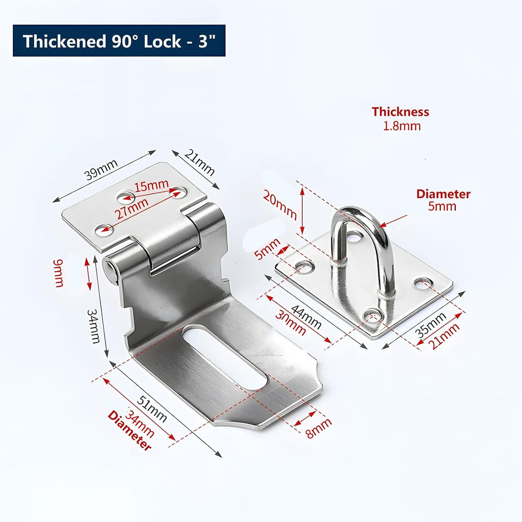 100 PCS Door Hasp Latch, 90 Degree Right Angle Hasp, 201 Stainless Steel Extra Thick Door Clasp, for Doors, Drawers(3inch)