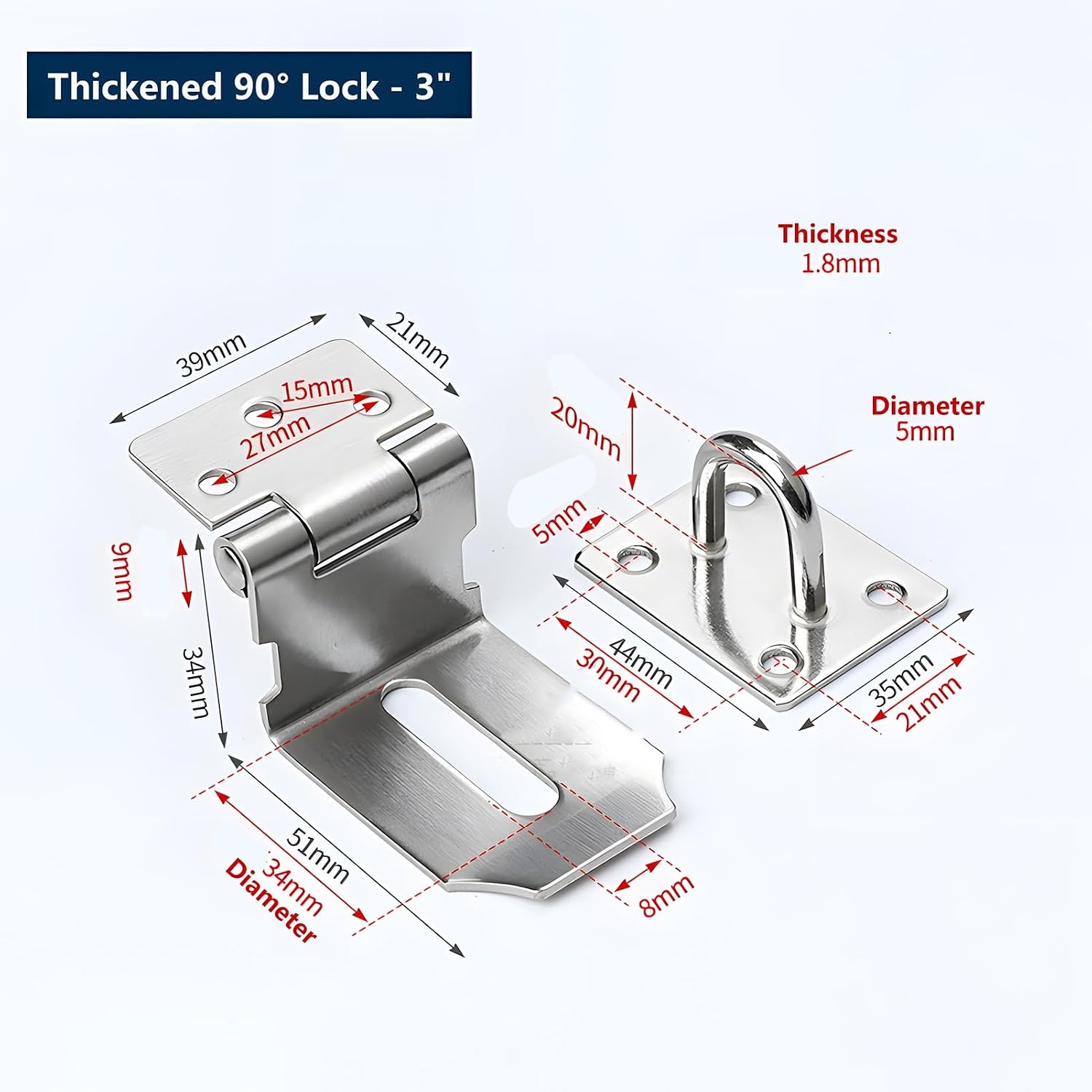 100 PCS Door Hasp Latch, 90 Degree Right Angle Hasp, 201 Stainless Steel Extra Thick Door Clasp, for Doors, Drawers(3inch)