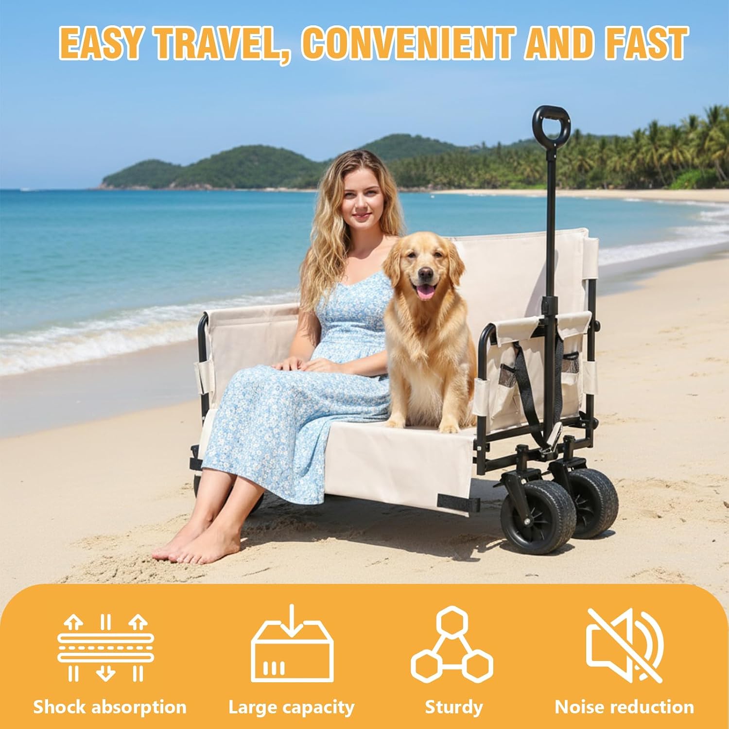 Large Capacity Collapsible Wagon Cart with Big Wheels Heavy Duty Wagon Cart Foldable for Groceries Garden Sport