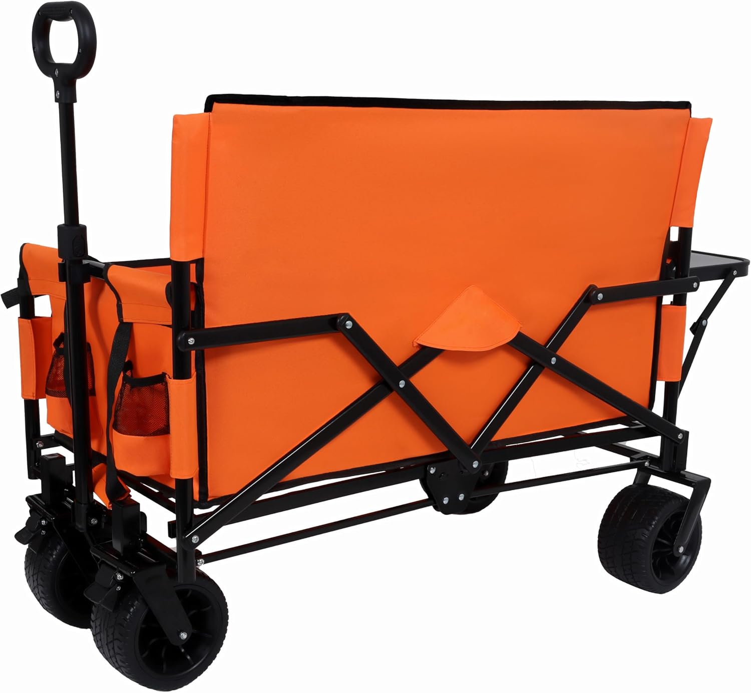 3-in-1 Heavy-Duty Folding Wagon Cart with Bench Seat & Rear Tabletop - 500lbs Capacity, All-Terrain Wheels for Camping, Beach, Sports, Garden (Orange)