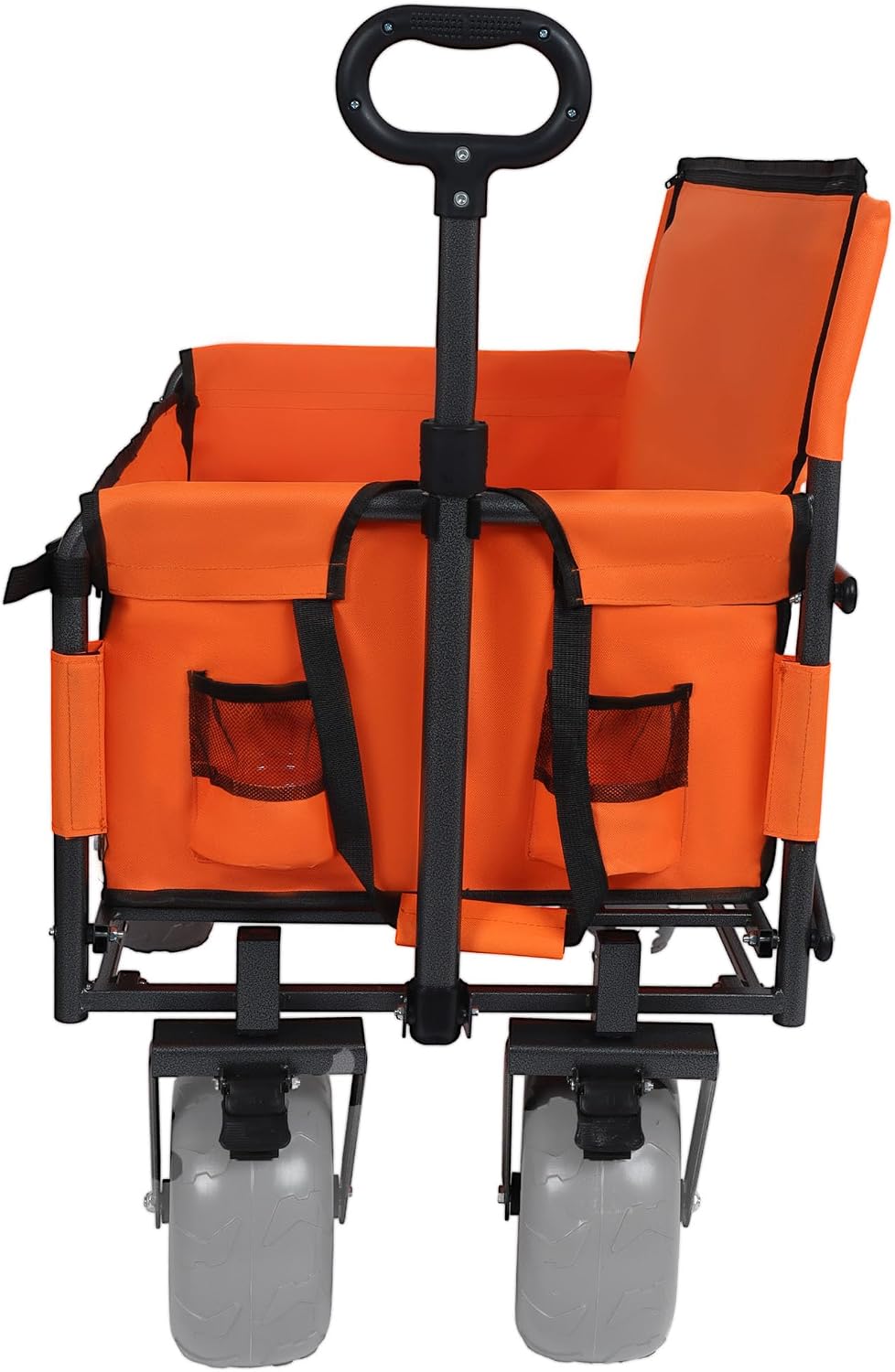 3-in-1 Folding Wagon with Seats and Table, All Terrain Beach Cart with Big Wheels for Sand, 500lbs Heavy Duty Collapsible Wagon for Camping Family Shopping (Orange)