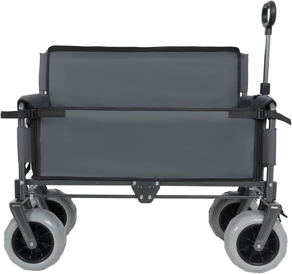 3-in-1 Heavy-Duty Folding Wagon Cart, 500lb Capacity, Bench Seat & 180L Storage, All-Terrain 360° Swivel Wheels, Perfect for Camping Beach Sports Garden Hauling (Gray)