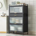 Kitchen Baker's Rack with Flip Door Cabinet, 5-Tier Microwave Stand with Drawer, Large Metal Storage Shelves with Brakeable Casters for Garage Pantry Home Kitchen Pots,Black,80×135cm/31.5×53in