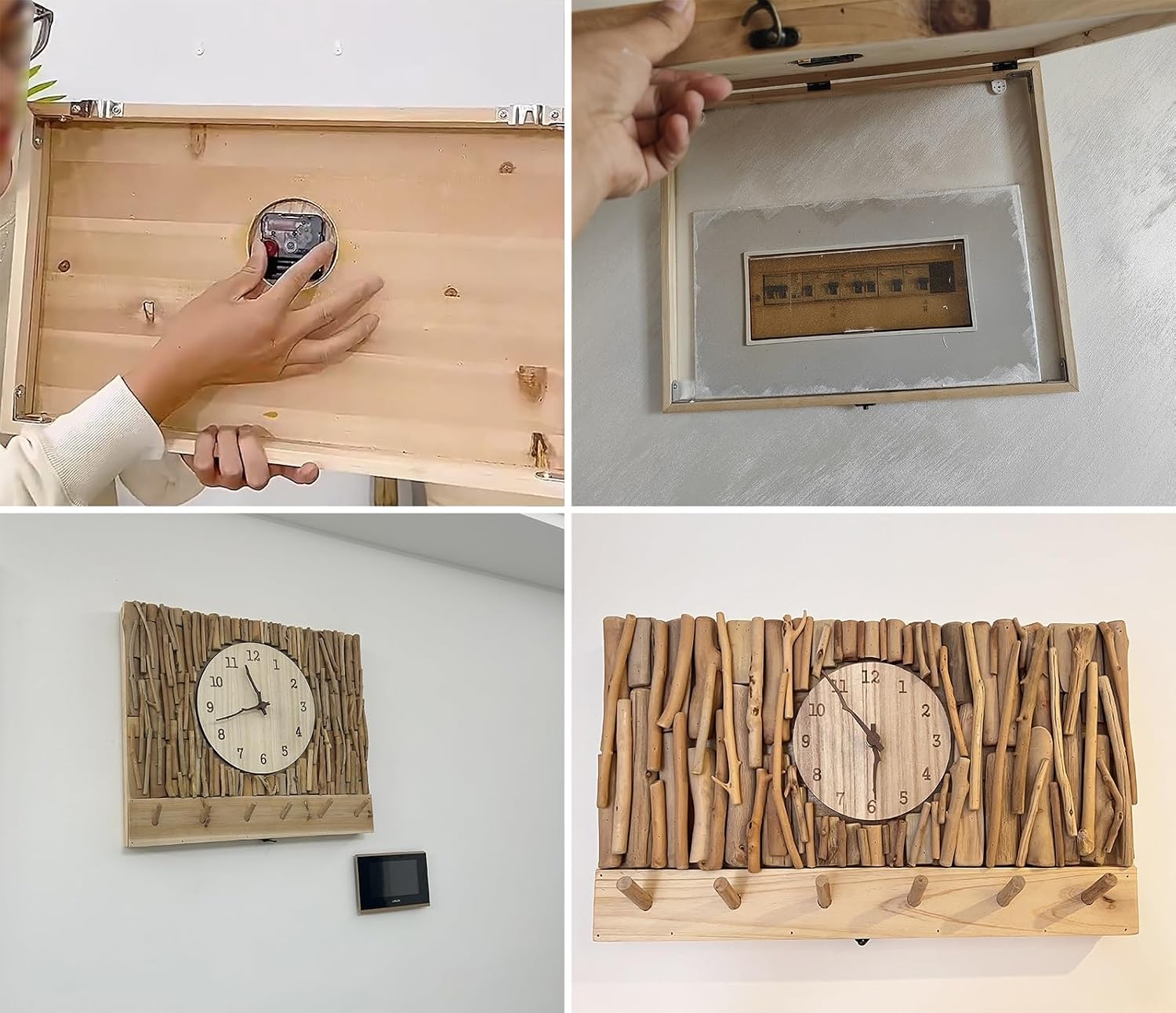 Electrical Panel Cover Wall Hanging Breaker Box Cover with Clock, Solid Wood Electric Panel Cover Cabinet with Hook, Circuit Breaker Panel Artwork for Household(WXH-50 x 40CM(19.7 x 15.7))