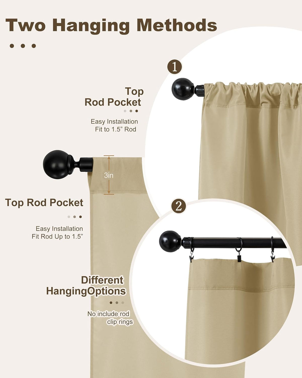 HolidayIdeas Outdoor Patio Curtains Waterproof with Rod Pocket 6 Panels 110x95 Inch- Weatherproof Balcony Outdoor Curtains for Apartments,Porch, Gazebo, Pergola, Sliding Glass Door, Cream