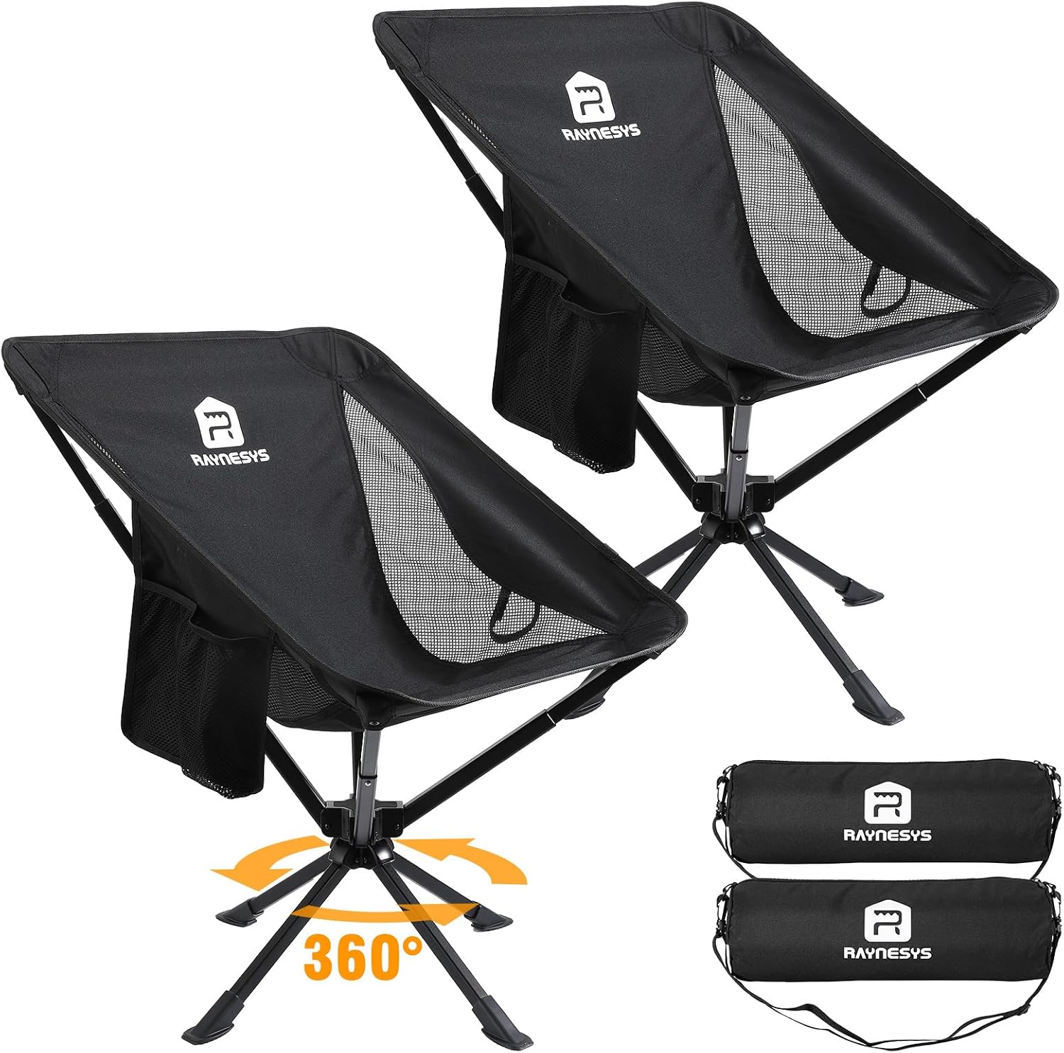 Raynesys Portable Camping Chair 2 Pack, 8 Seconds Quick Setup Folding Camping Chair, Flexible 360° Rotation, 3.8Lb Lightweight Travel Chairs for Easy Carry to Hiking, Sporting, Travel, Beach