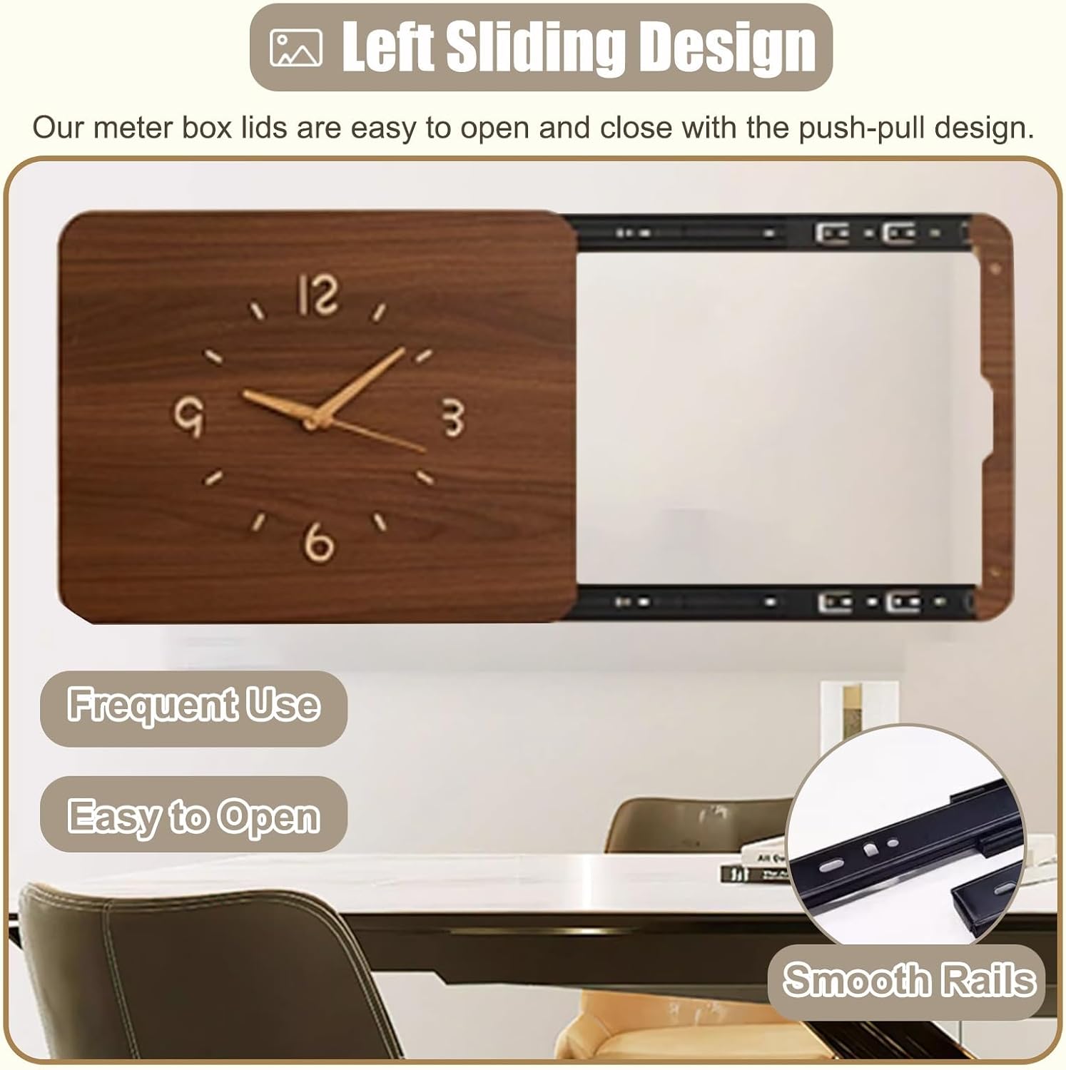 Decorative Fuse Box Covers with Clock, Modern Electric Meter Box Panel for Outside/Farmhouse/Kitchen, Hide Circuit Breaker Plate Solid Wood(42x32cm(16 1/2x12 5/8in))