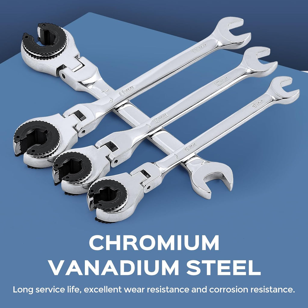Bonvoisin 8-19mm Ratcheting Wrench Set with Open Flex-head 12 Pcs Metric Ratcheting Tubing Wrench Set CR-V Steel, 72-Teeth Gears, with Carrying Case, Gift for Husband and Man