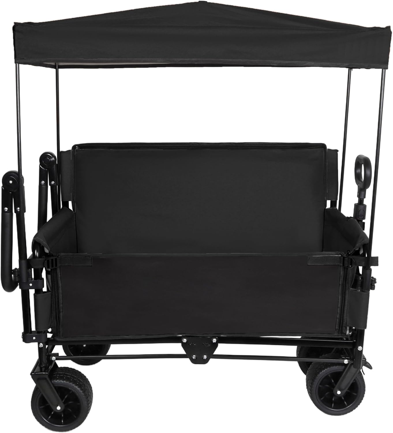 3-in-1 Folding Wagon Cart with Bench Seat & Canopy, 500lbs Heavy-Duty Capacity, All-Terrain 180L Storage Cart for Camping, Beach, Sports, Garden, Adjustable Handles, Easy Fold & Travel (Black)