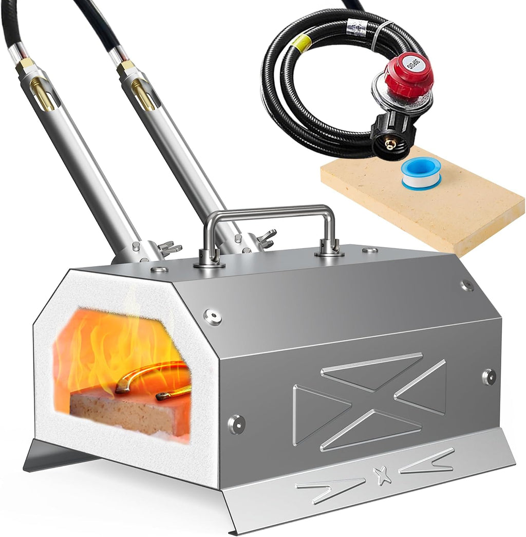 Nelyrho Propane Blacksmith Forge Kit with 30PSl Requlator, Made of Stainless Steel, for Blacksmithing and Knife Making (2 Burner)