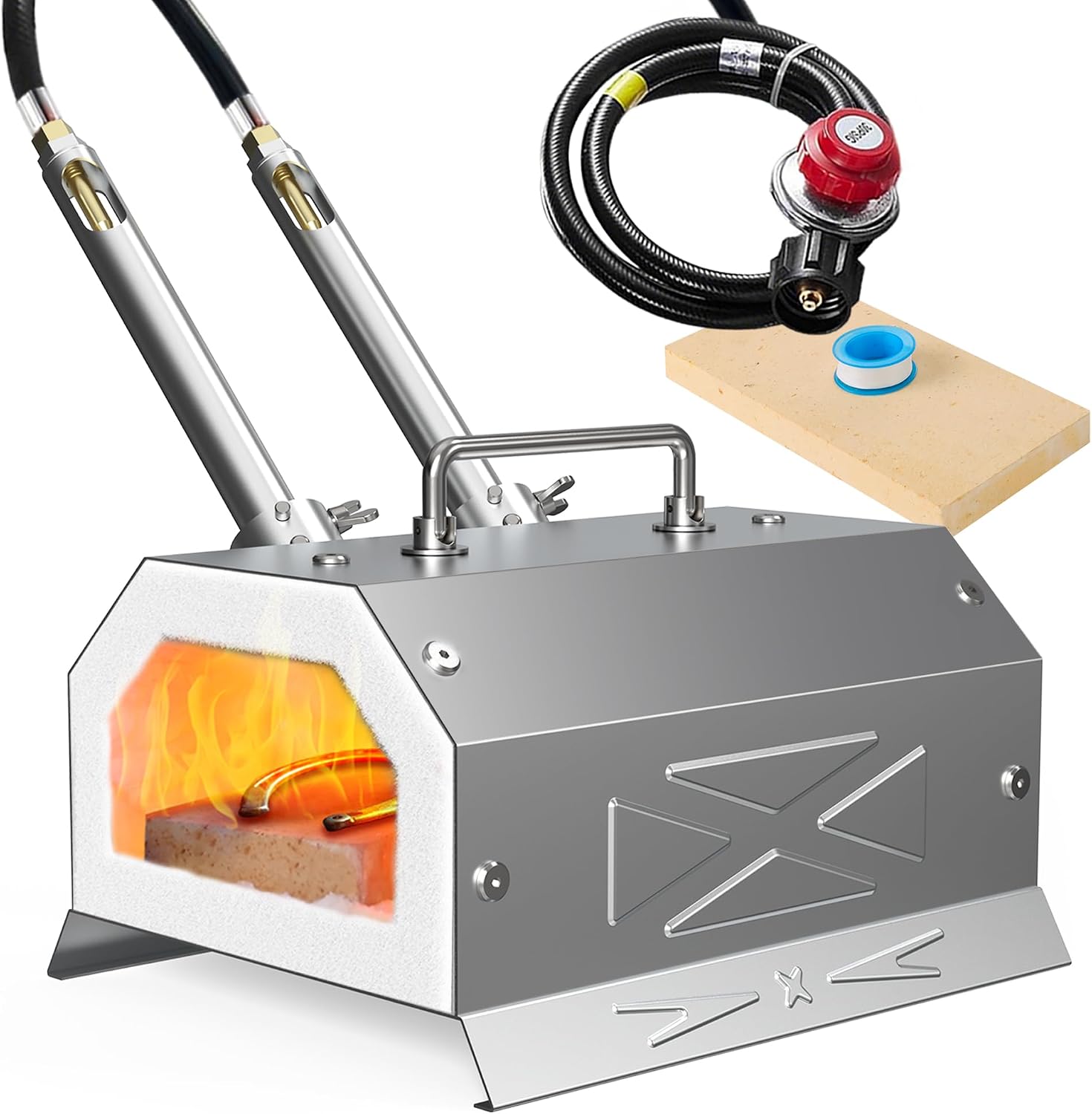 Nelyrho Propane Blacksmith Forge Kit with 30PSl Requlator, Made of Stainless Steel, for Blacksmithing and Knife Making (2 Burner)
