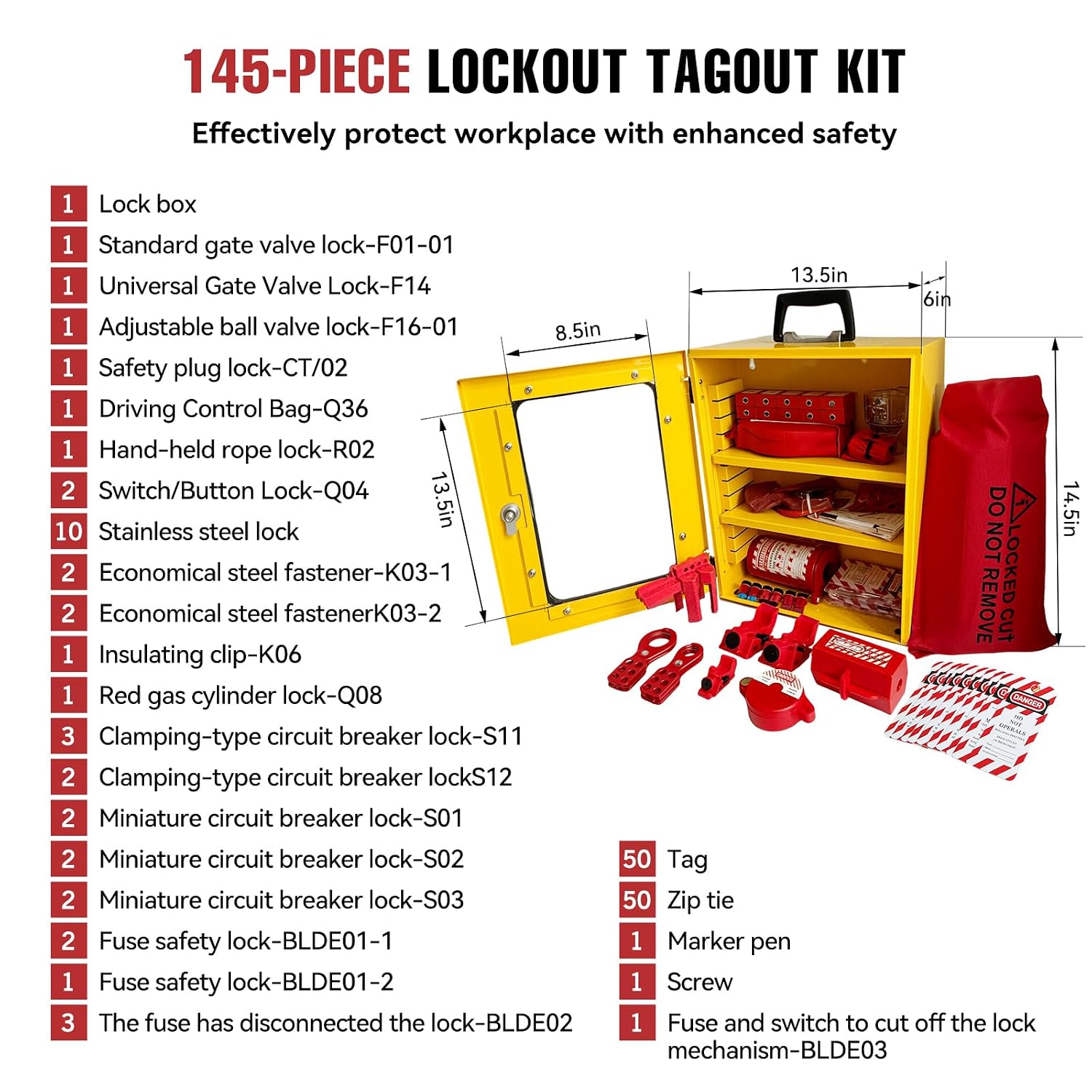 Lockout Tagout Station Kit 148pcs,Lock Out Tag Out Loto Hasps,Tags,Circuit Breaker Lockout,Ball Valve Lockout,Electrical Plug Lockout,Steel Cable Lockout for Loto Station Lock Out Tag Out Kit