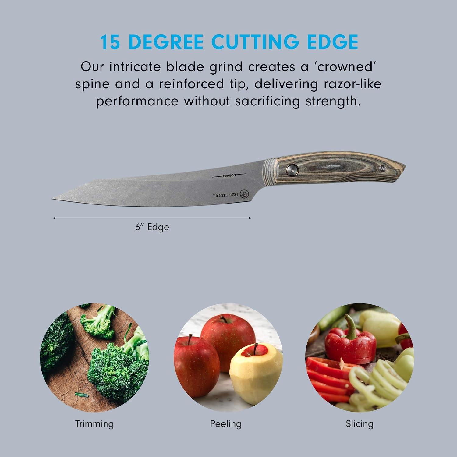 Messermeister Carbon 6' Utility Knife - Bohler K110 High Carbon Steel with a Ceramic Stonewash Finish - Resin-Stabilized Wood Handles - Handcrafted in Maniago, Italy