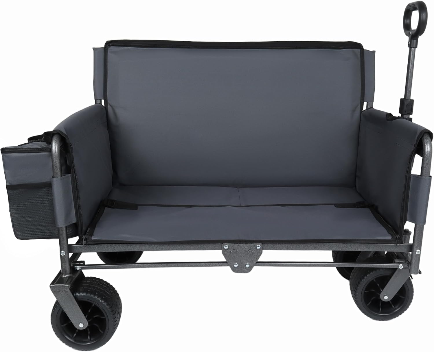 3-in-1 Heavy-Duty Folding Wagon Cart with Bench Seat & Storage - 500lbs Capacity, All-Terrain 360° Wheels, Ice Pack Included - Perfect for Camping, Beach, Sports, Garden & Outdoor Events (Gray)