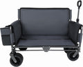 Gray Collapsible Wagon with Bench Seat, Handle & All-Terrain Wheels, Steel Frame, Folding Camping Cart for Beach, Sports, Lawn, 37x24.02x40.94 in