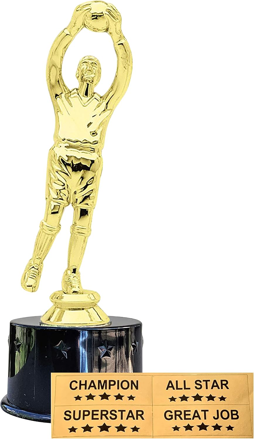Express Medals Soccer Goalie Award Trophy Party Favor Gift Prize Including 4 Gold Color Decals to Custom Personalize The Black Round Base