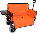 3-in-1 Convertible Folding Wagon Cart with Bench Seat & Rear-Mounted Folding Tabletop – Heavy-Duty Wagon 500lbs Capacity, 9'x4' Beach Tires for Camping,Beach,Sports & Garden Use (Orange)