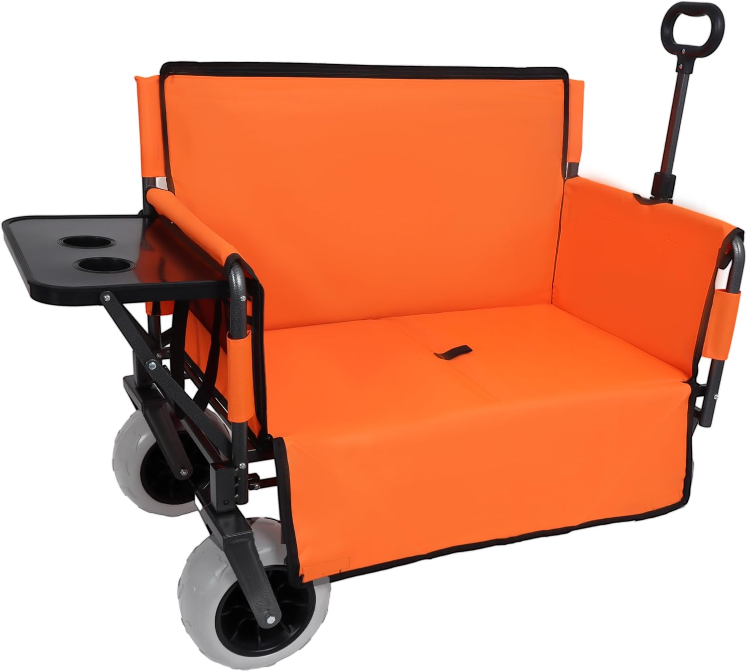 3-in-1 Convertible Folding Wagon Cart with Bench Seat & Rear-Mounted Folding Tabletop – Heavy-Duty Wagon 500lbs Capacity, 9'x4' Beach Tires for Camping,Beach,Sports & Garden Use (Orange)