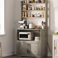 IDEALHOUSE Bakers Rack With Storage Cabinet, Microwave Stand With Power Outlets, Farmhouse pantry cabine With Thick Table Top, Small Kitchen Pantry Hutch Bakers Rack for Kitchen,Dining Room,Retro Gray