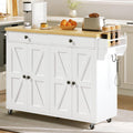 HOOBRO Kitchen Island with Power Outlet, Rolling Kitchen Island with Storage, Kitchen Island Cart with Spice Rack and Hooks, for Dining, Living Room, White and Natural WN11UZD01